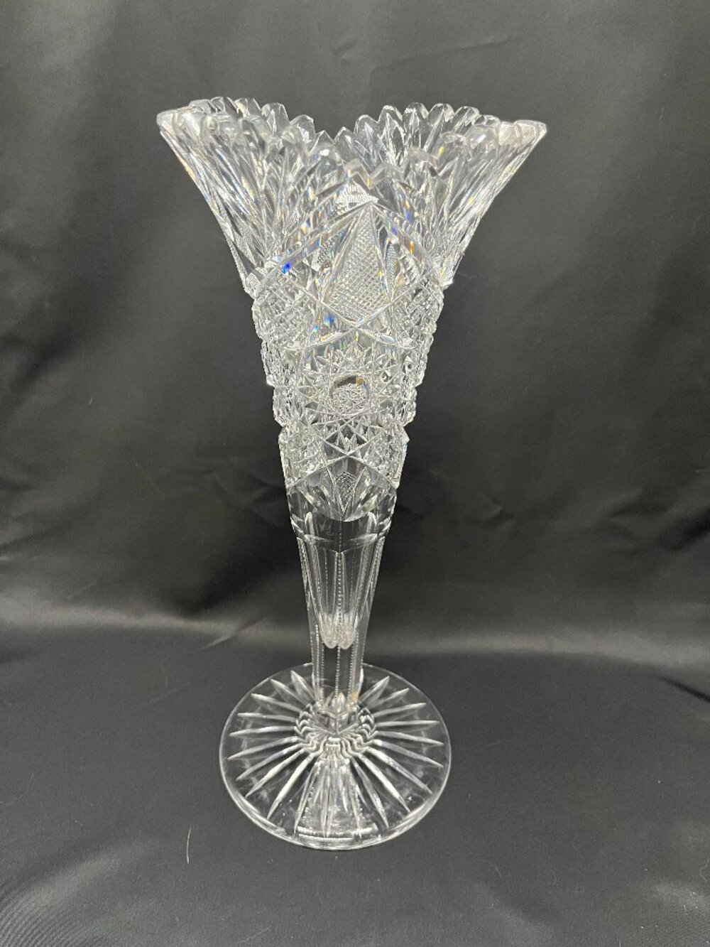 Vintage American Brilliant Period (ABP) Cut Crystal Trumpet Vase